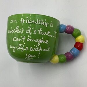 Sandra Maggman‎ Friendship Mug Green Beaded Handle Ceramic